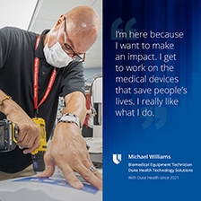 Michael Williams works on a medical device 