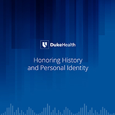 Blue matrix image with the words honoring history and personal identity