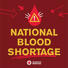 Blood drop with emergency language about blood shortage