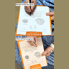 two images of Phillips writing tests 