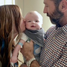Asher Hobby with his parents at Duke Children’s Hospital.