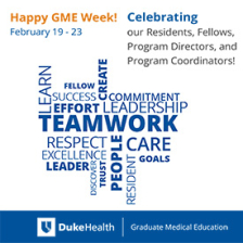Happy GME week message with keywords related to graduate medical education