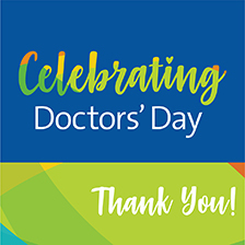 Celebrating Doctors' day message on colorful background
