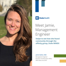 Jamie smiling on the Duke campus. 