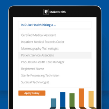 ipad with various job titles listed on the screen.