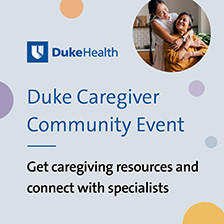 Caregivers Event Reminder with logo and colorful background