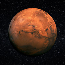 Planet Mars on a star field background in space