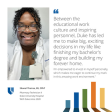 Shanel smiles in glasses and a white lab coat.