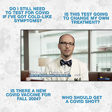 Dr. Nicholas Turner in an interview surrounded by questions about COVID treatment and testing