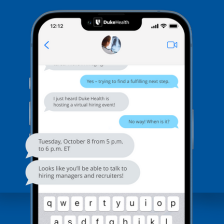 Phone screen with chat conversation about the imaging hiring event.