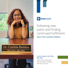 Cynthia Hedden leaning on a desk