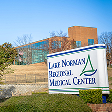 Sign showing Lake Norman Regional Medical Center and building