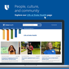 Life at Duke Health page screen capture showing faces of Duke Health team members and their stories.