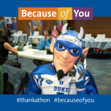 The Duke Blue Devil on the phone