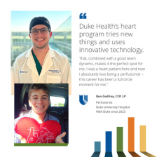 Ben smiles in a white coat today and a second photo shows him as a teenager holding a red heart with a comment about how he loves working at Duke.