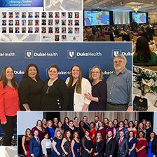 Group picture of honorees at Nursing Excellence Awards event including a picture of the trophy