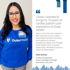 Duke Health sonographer with a quote about working 10 years at Duke