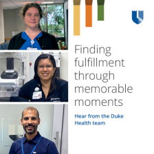 Three female and male team members are shown in scrubs with the text "finding fulfillment through memorable moments" beside them.