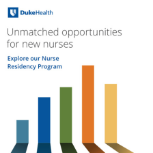 Colorful ribbons and the Duke Health logo with text "Unmatched opportunities for new nurses."