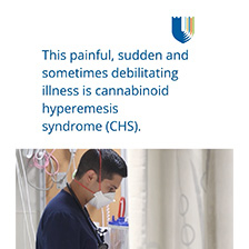 Notes about cannabinoid hyperemesis syndrome with the photo of an ER doctor and the Duke Health logo