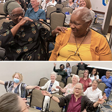 Participants smile and engage at an event