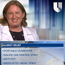 Dr. Kitty O'Hare appears in a Duke Health background over allergy relief recommendations